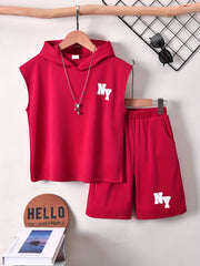 Boys NY Outfit Hooded Tank Top & Shorts Set for Summer