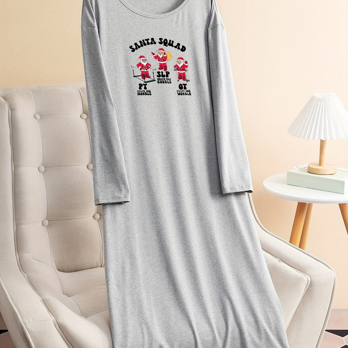  Christmas Lounge Dress Women's  Santa Claus Print Tee Sleep D
