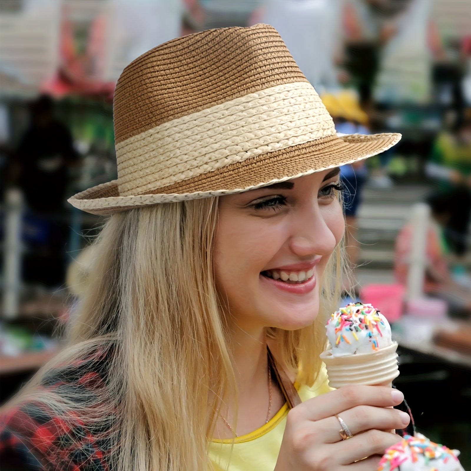 Vintage Straw Fedora Cap Short Rolled Brim Jazz Sun Hat