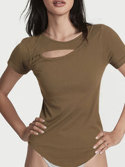 Quick Drying Hollow Solid Short Sleeve Yoga Top