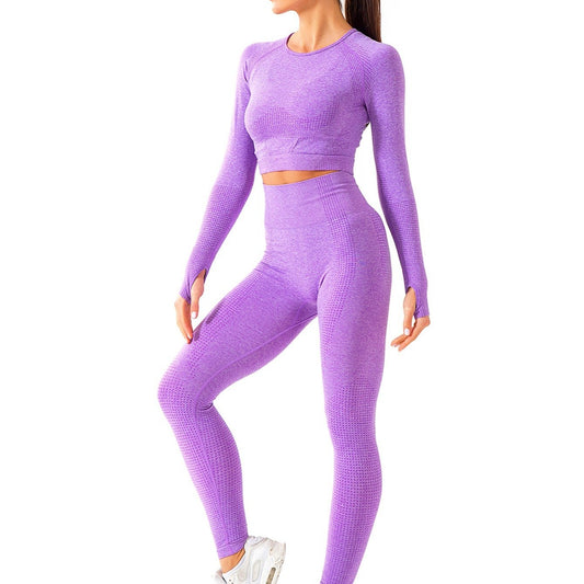 Women's High Waist Yoga Set Long Sleeve Fitness Top & Leggings