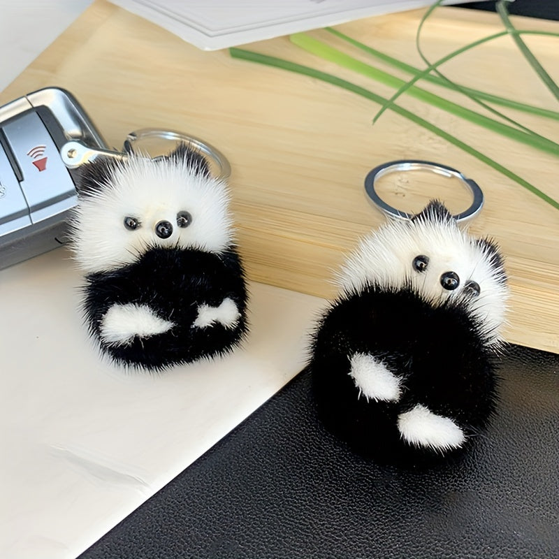 Mink Fur Panda Car Keychain Plush Doll