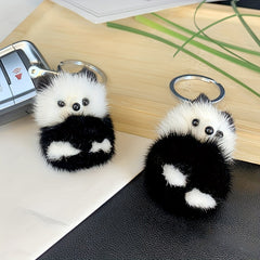 Mink Fur Panda Car Keychain Plush Doll