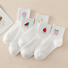 5 Pairs Cute Fruit Print Socks for Women