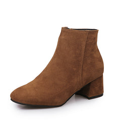 Women's Block Heel Ankle Boots Side Zip Short Booties