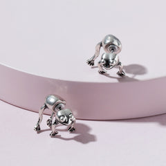 Vintage Frog Front & Back Earrings 14K Plated