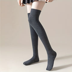 Women's Solid Thigh High Socks Warm Stockings