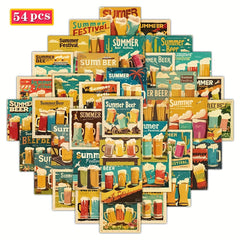54pcs Summer Beer Sticker Pack Waterproof Vinyl Decals Assorted Colors Self Adhe