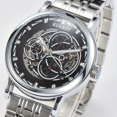 KUERST Men's Steel Strap Mechanical Watch Luminous Dial Creative Wristwatch