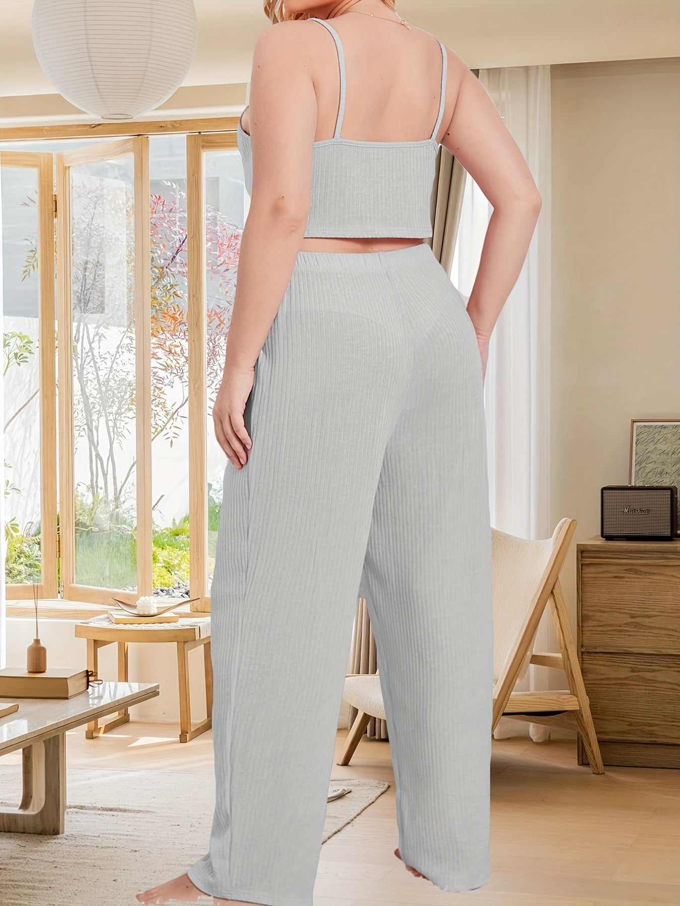  Ribbed Stretch Crop Cami Top & Pants Set