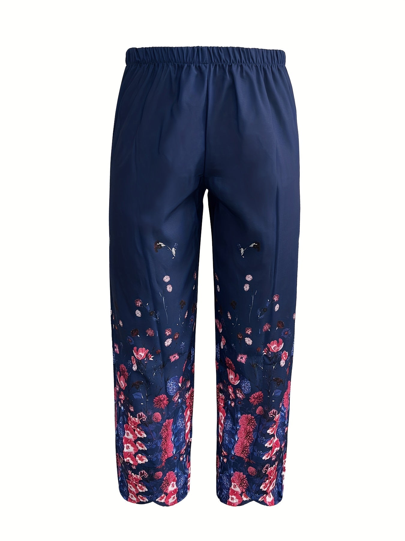 Floral Print High Rise Wide Leg Cropped Pants Women's Plus Size