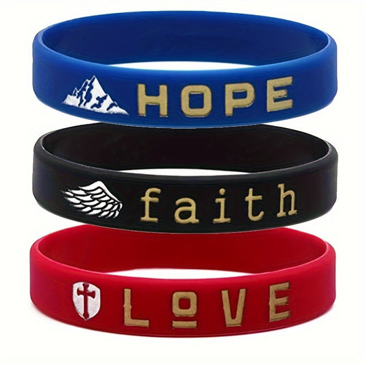 Set of 3 Slogan Rubber Bracelet Silicone Wristband