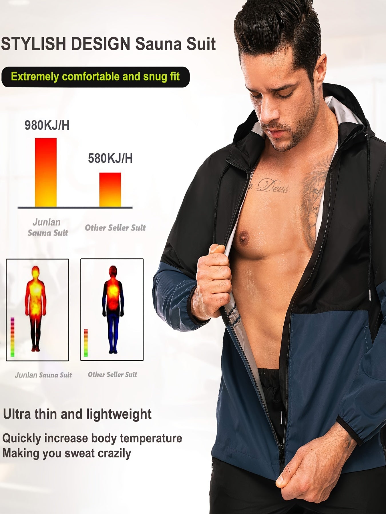 Men's Sweat Sauna Hooded Jacket for Sports & Gym