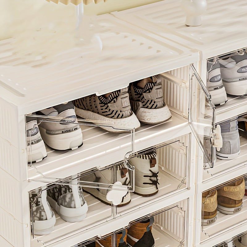 Foldable Shoe Rack with Door Plastic Storage Organizer
