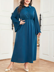 Dress Women's Plus Flared Sleeve Button Up Lapel Collar