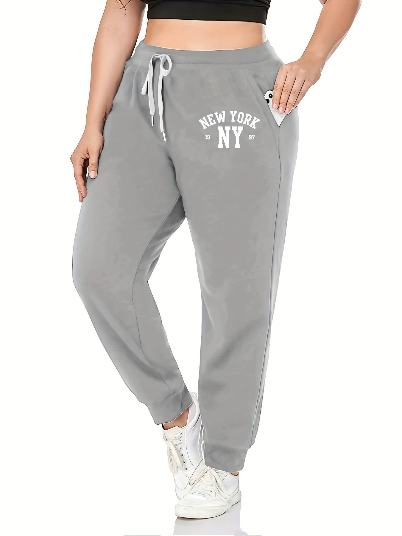 City Name Print Drawstring Sweatpants Women's Plus