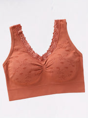 2pcs Wireless Bras Floral Print Full Coverage Lace Trim Women's Lingerie