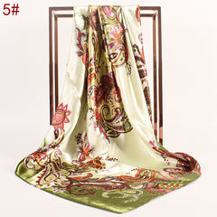 Leaf Pattern Silk Scarf Bandana Headband for Women
