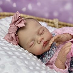 Beige Asleep Reborn Baby Doll, Pink Flower Dress, Headband Set