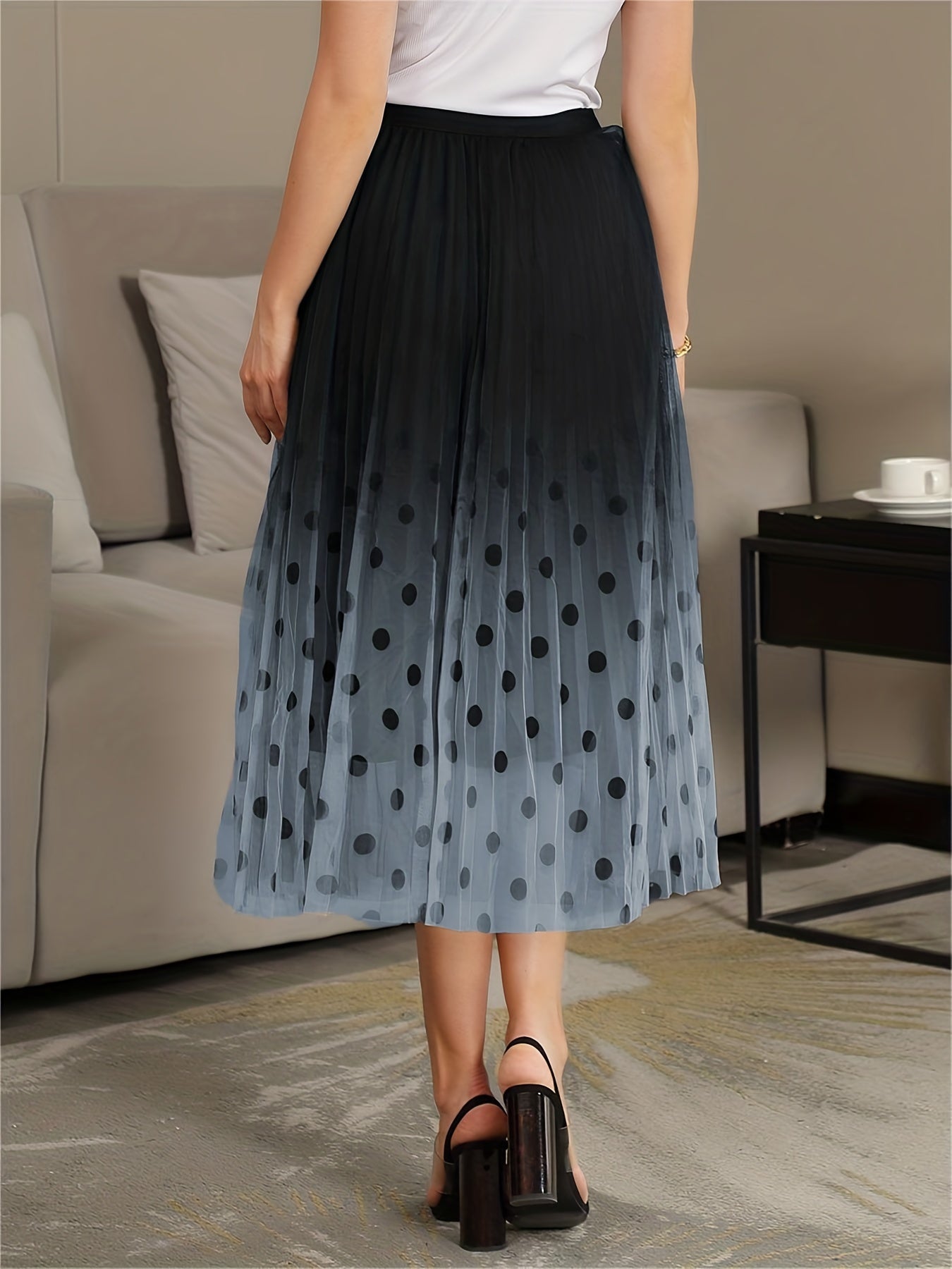 Polka Dot Gradient Pleated Maxi Skirt