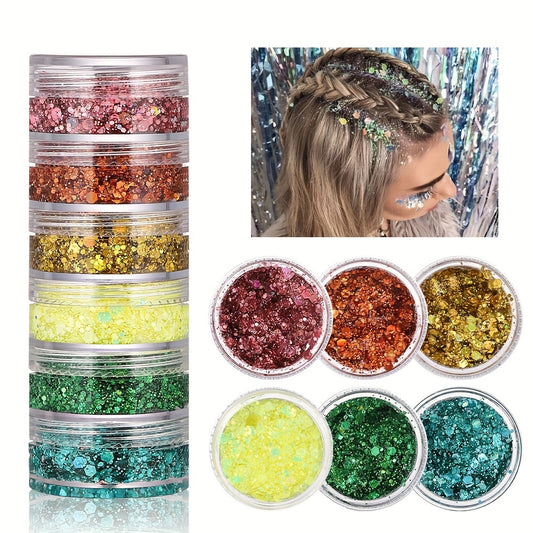 Iridescent Body Glitter Flakes Adhesive for Hair Makeup Nails - Carnival Party H