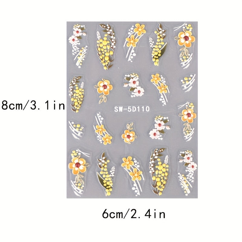 5D Embossed Christmas Nail Art Stickers Snowflake Gloves Feather Bulb Bells