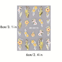 5D Embossed Christmas Nail Art Stickers Snowflake Gloves Feather Bulb Bells