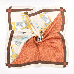 Horse Print Square Scarf Block Bandana Satin Shawl Silk Neckerchief