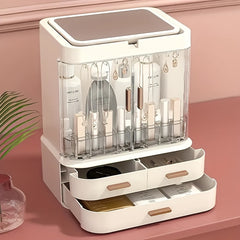Large Cosmetic Storage Box with Mirror - Home and Travel Organizer