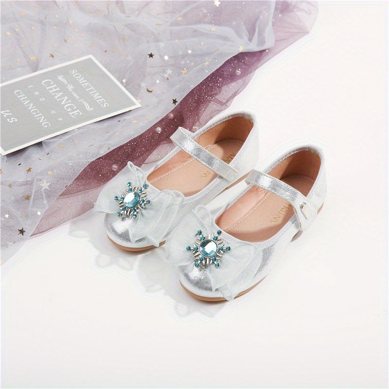 Bowknot Diamond Princess Shoes Girls Non Slip Flat Sole Party School