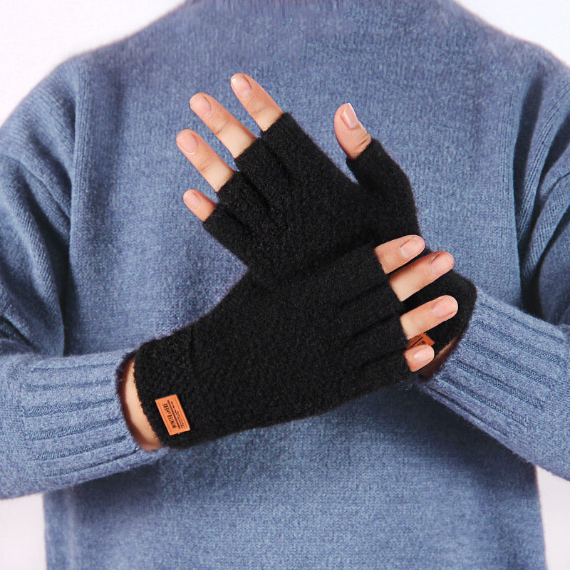 2pcs Men's Knit Thermal Fingerless Gloves Set