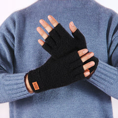 2pcs Men's Knit Thermal Fingerless Gloves Set