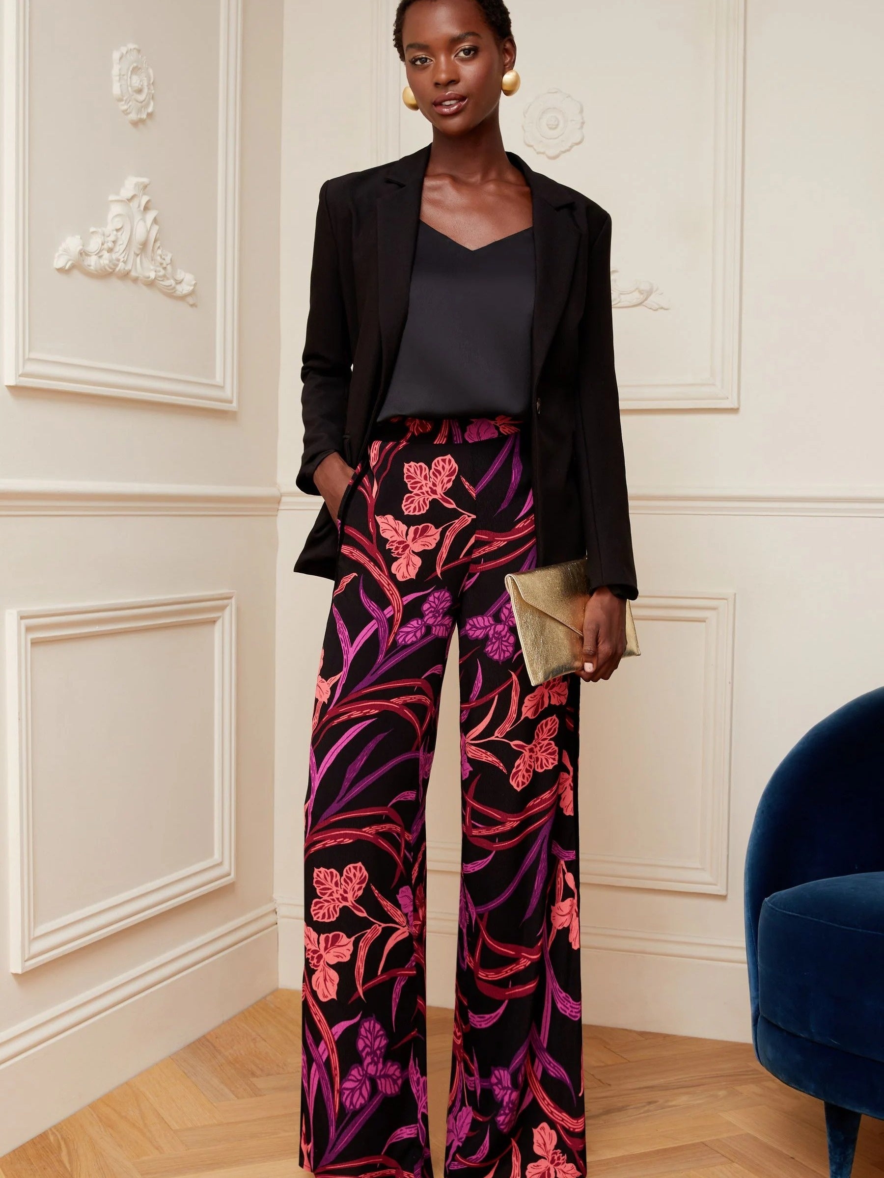 Plus Floral Wide Leg Trousers With Pockets