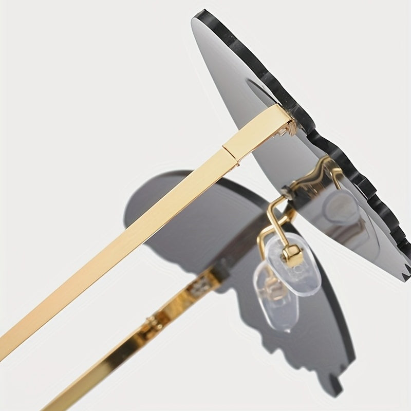 Butterfly Rimless Sunglasses UV400 Tinted Rivet Glasses