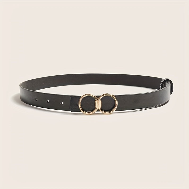 Double Round Buckle Casual Belt Solid PU Leather Waist Belts