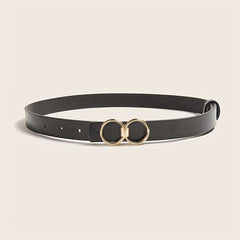 Double Round Buckle Casual Belt Solid PU Leather Waist Belts