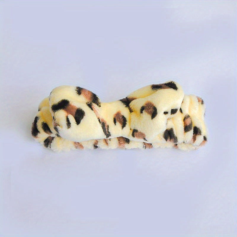 Flannel Headband Leopard Pattern Bow Hair Sports Wash Face Spa Makeup Hairband
