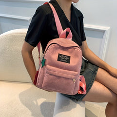 Tassel Pendant Large Capacity Backpack Corduroy Durable Lightweight Laptop Bag