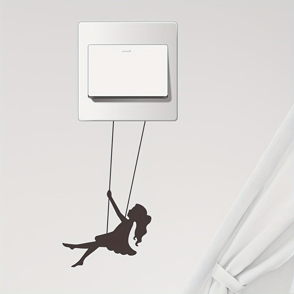 Cartoon Girl Switch Sticker Swing Pattern Wall Decal