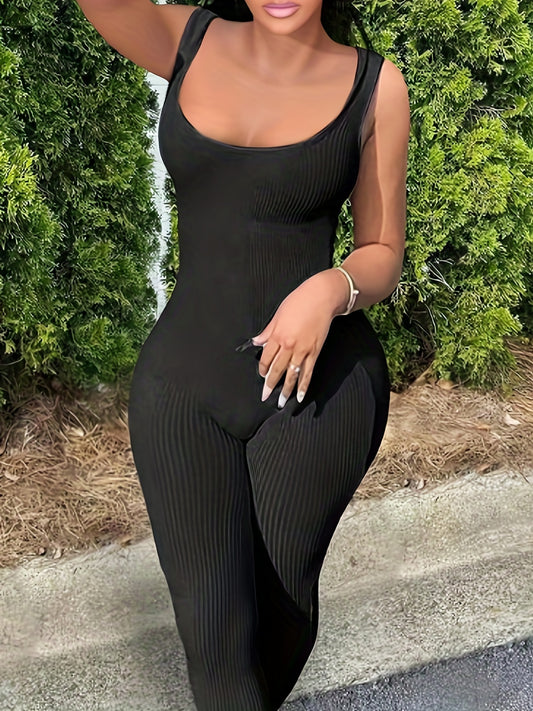 Solid Scoop Neck Bodycon Jumpsuit