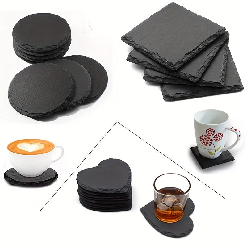 12pcs Slate Coasters Set Heat Insulation Mat Stone Coasters