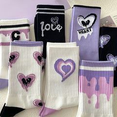 7 Pairs Heart Print Socks Comfy & All match Street Socks Women's Stockings