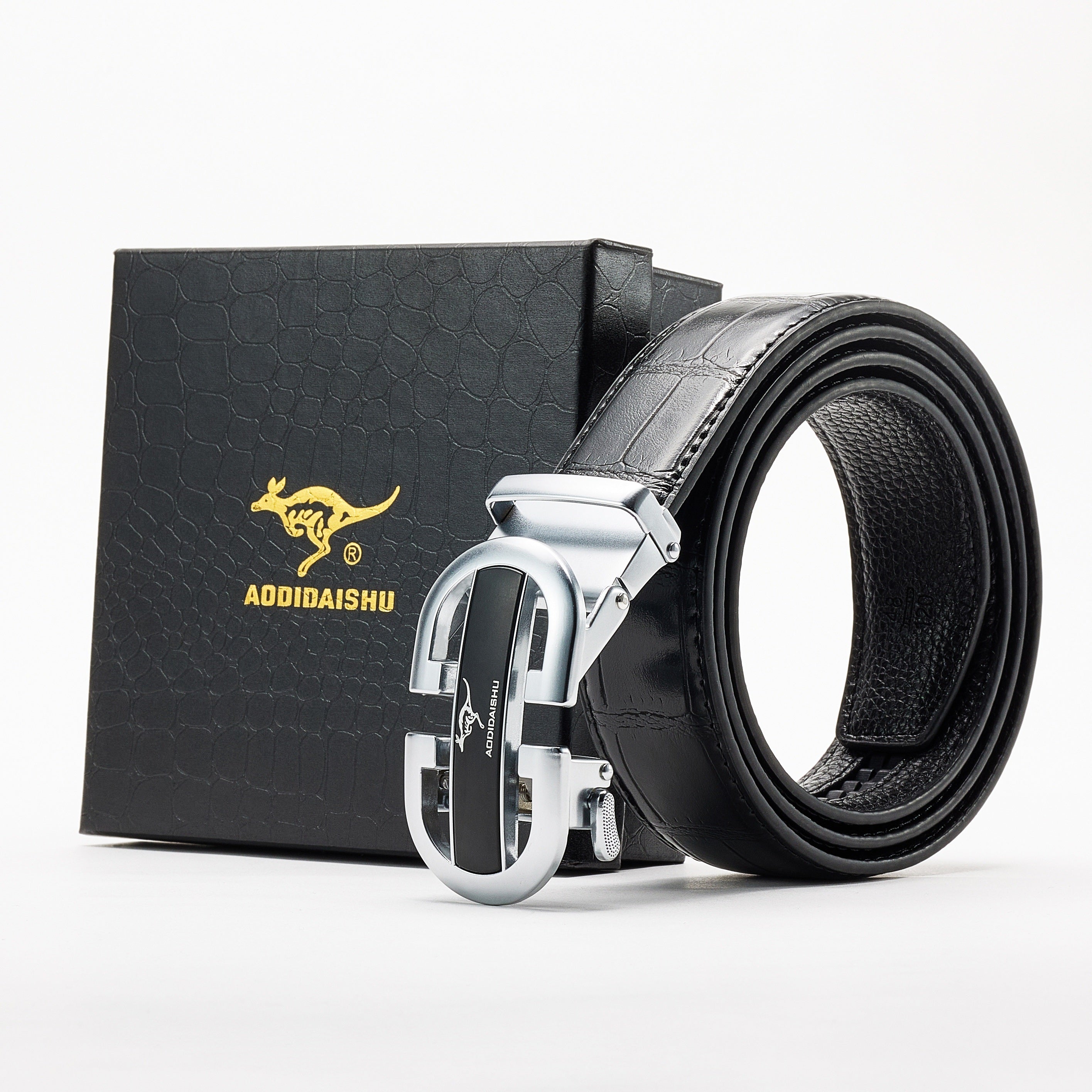 AODIDAISHU Men's Crocodile Pattern PU Leather Belt