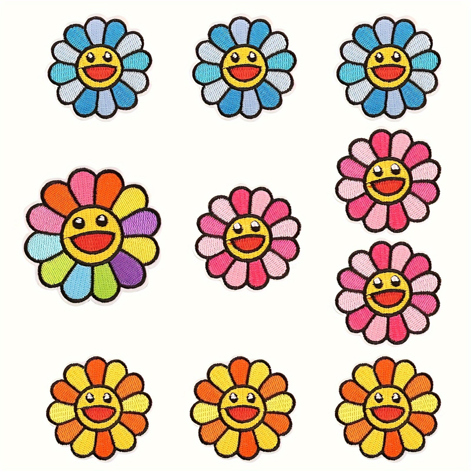 12pcs Smile Face Rainbow Sunflower Embroidered Patches
