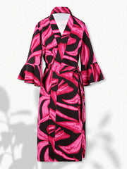 Floral Print Lounge Robes V Neck Ruffle Sleeve Home Robe With Belt