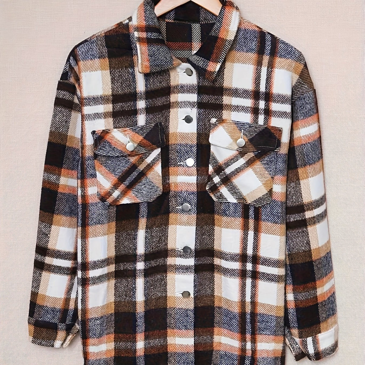  Plaid Print Button Up Long Sleeve Blouse