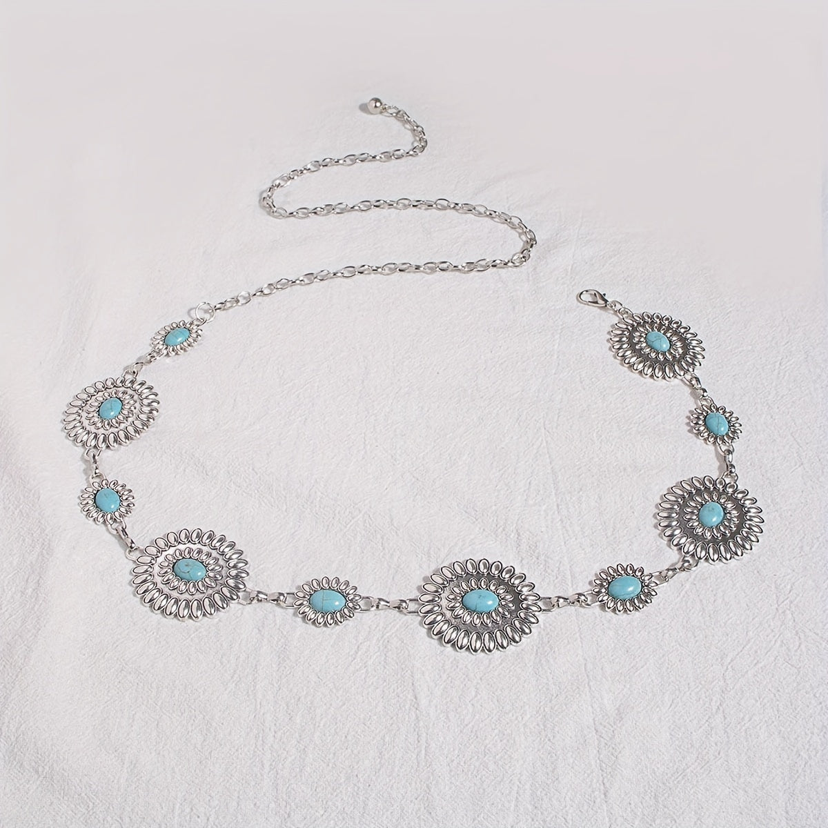 Bohemian Turquoise Waist Chain Western Flower Tassel Belly Chain Dress Accessory