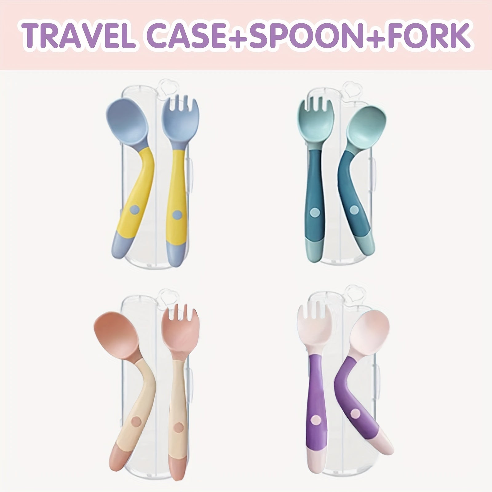 3pcs Baby Fork and Spoon Set with Travel Case Bendable Twist Training Eating
