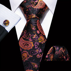 Barry Wang Men's Paisley Jacquard Tie Pocket Square Cufflinks Set