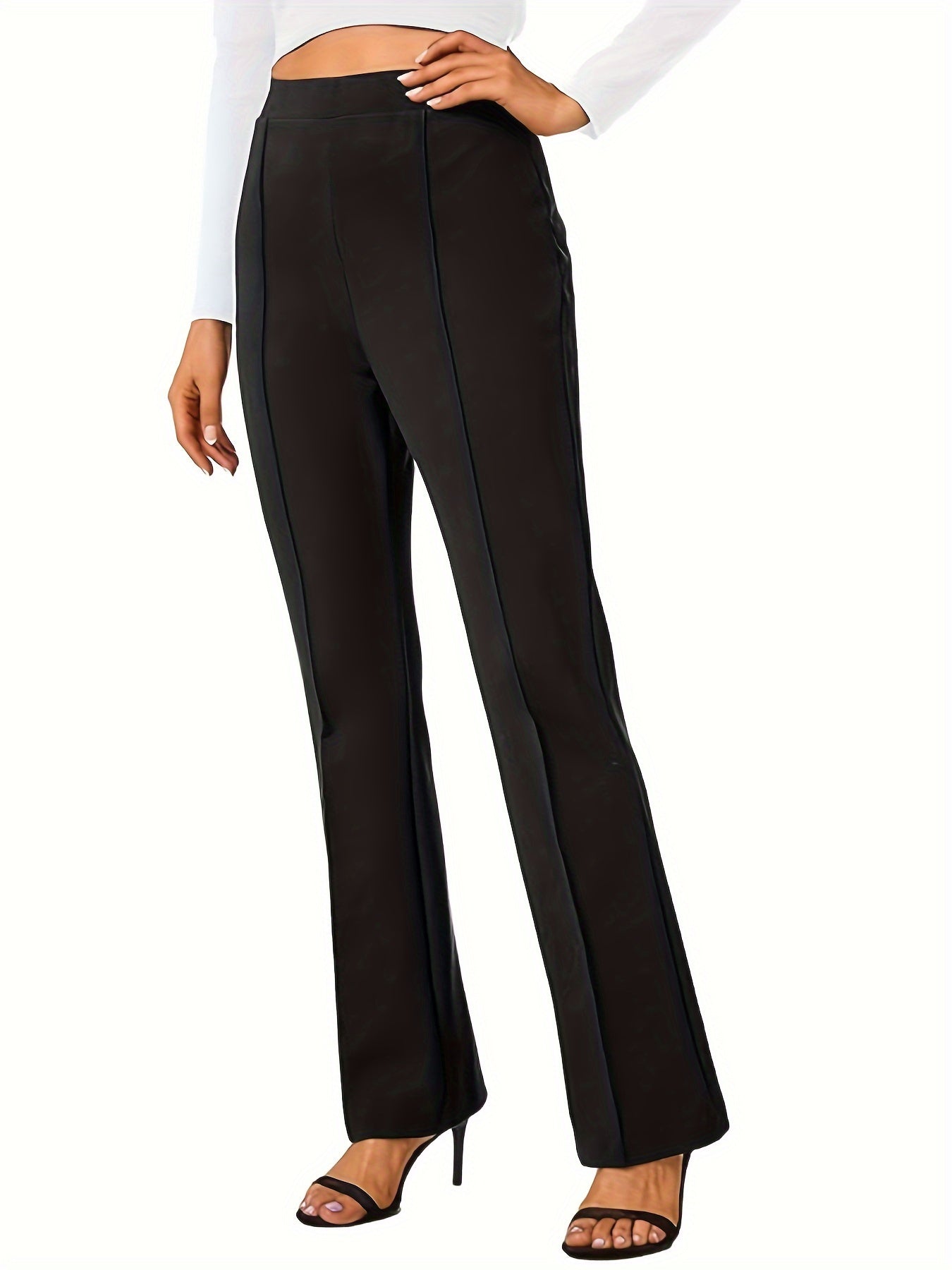  Pants Women's Plus Solid Elastic High Rise Straight Leg Trousers